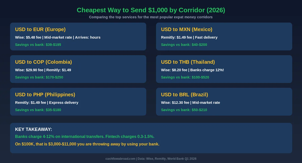 Cheapest way to send money by country corridor 2026
