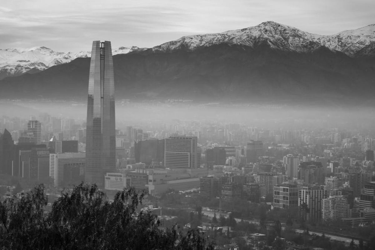 Santiago de Chile cityscape panorama with Andes Mountains backdrop