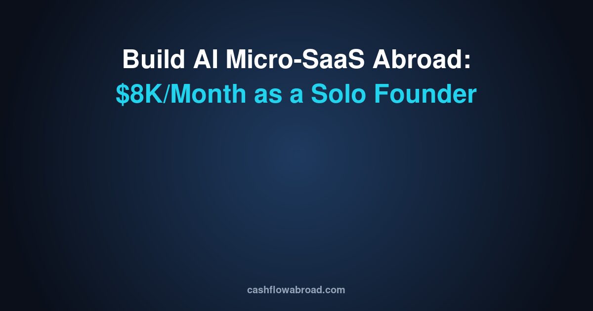 AI micro-SaaS solo founder working remotely with laptop showing dashboard and revenue metrics