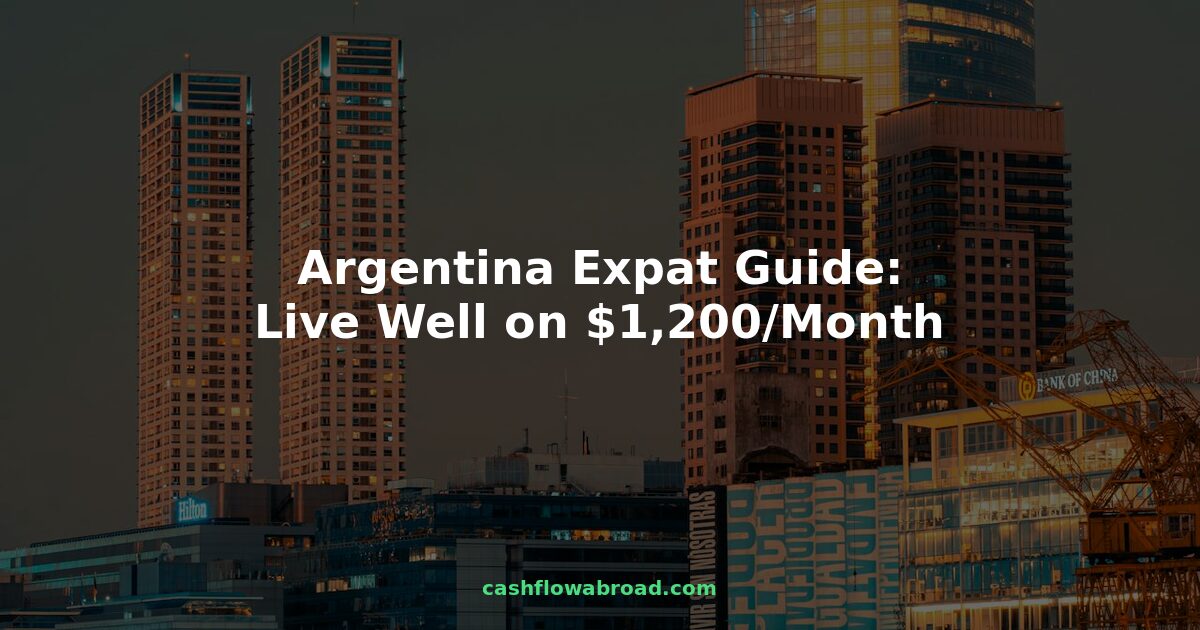 Aerial view of Buenos Aires Argentina skyline with text overlay for expat guide