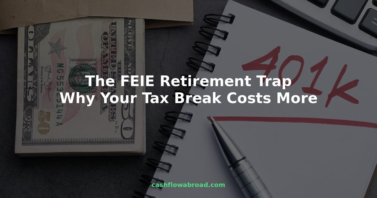 401k notebook with cash and calculator representing the FEIE retirement trap for US expats
