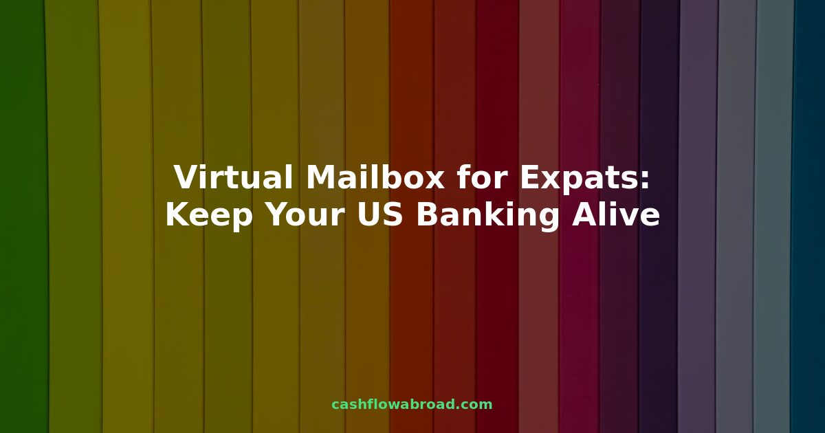 Mailbox with overlay text: Virtual Mailbox for Expats Keep Your US Banking Alive