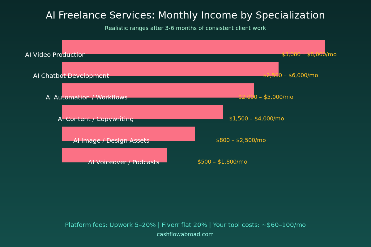 AI freelance service monthly income comparison chart by specialization