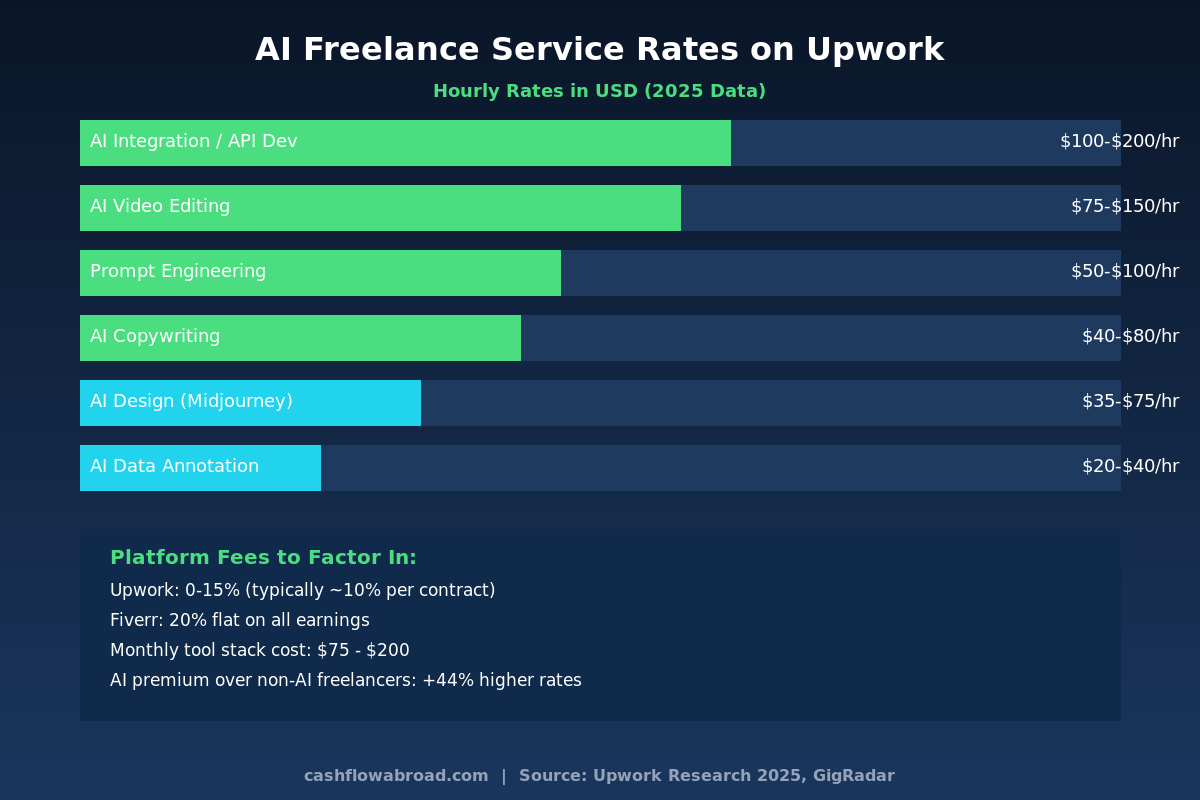AI freelance service hourly rate comparison chart on Upwork 2025
