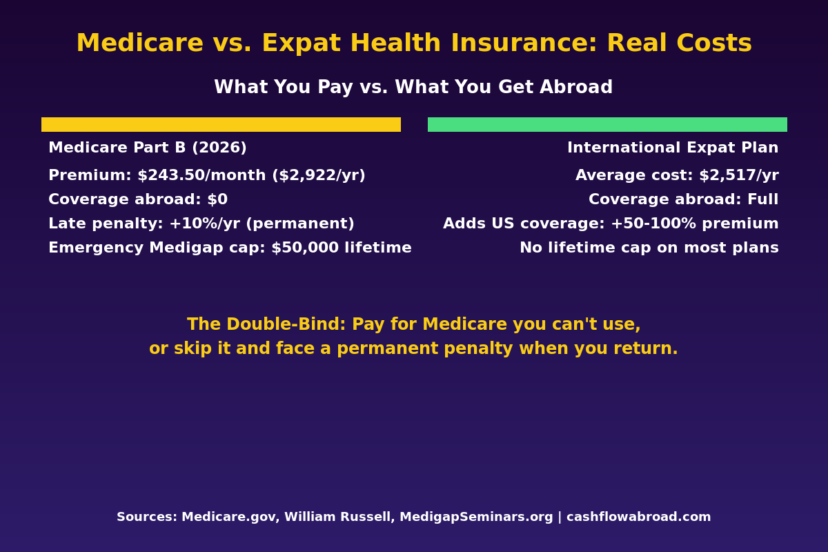 Medicare vs expat health insurance cost comparison infographic for Americans living abroad