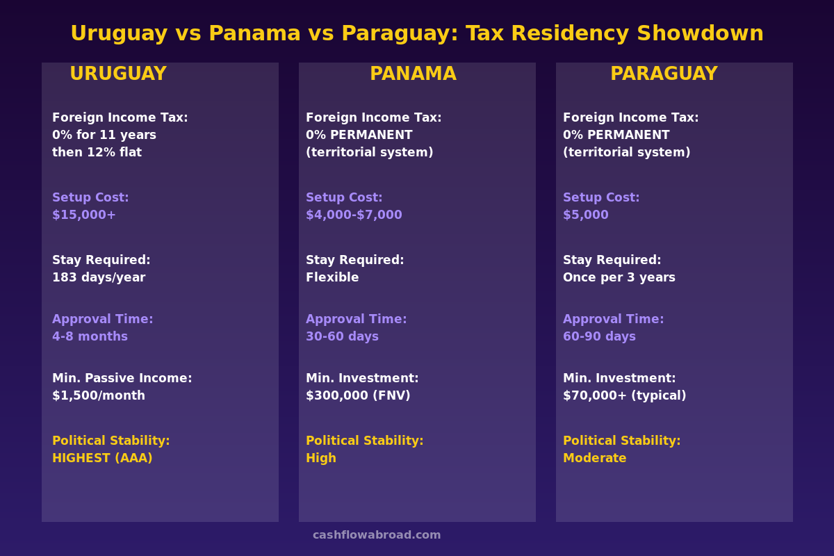 Uruguay vs Panama vs Paraguay tax residency comparison chart