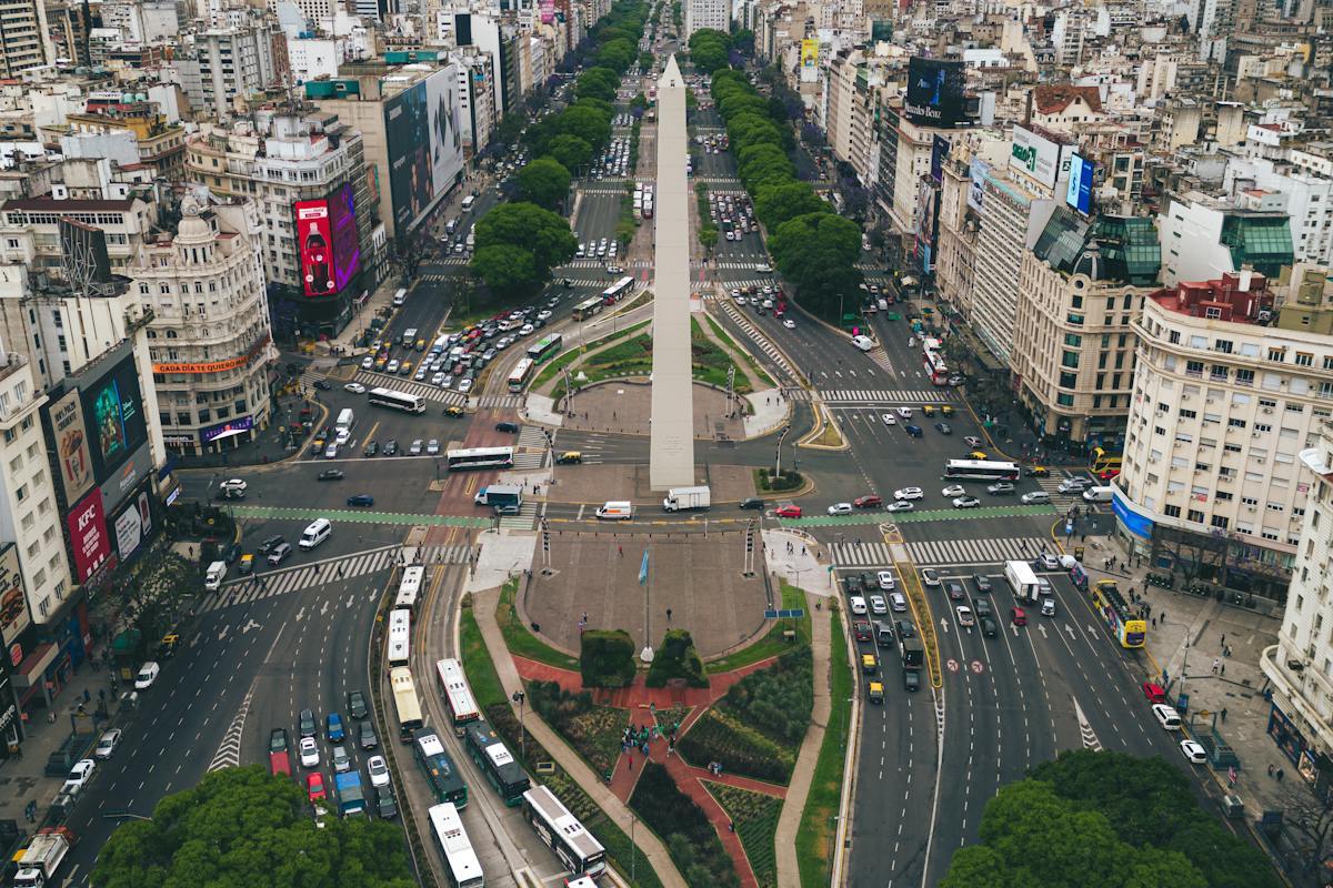 Aerial view of Buenos Aires with the iconic Obelisco de Buenos Aires landmark
