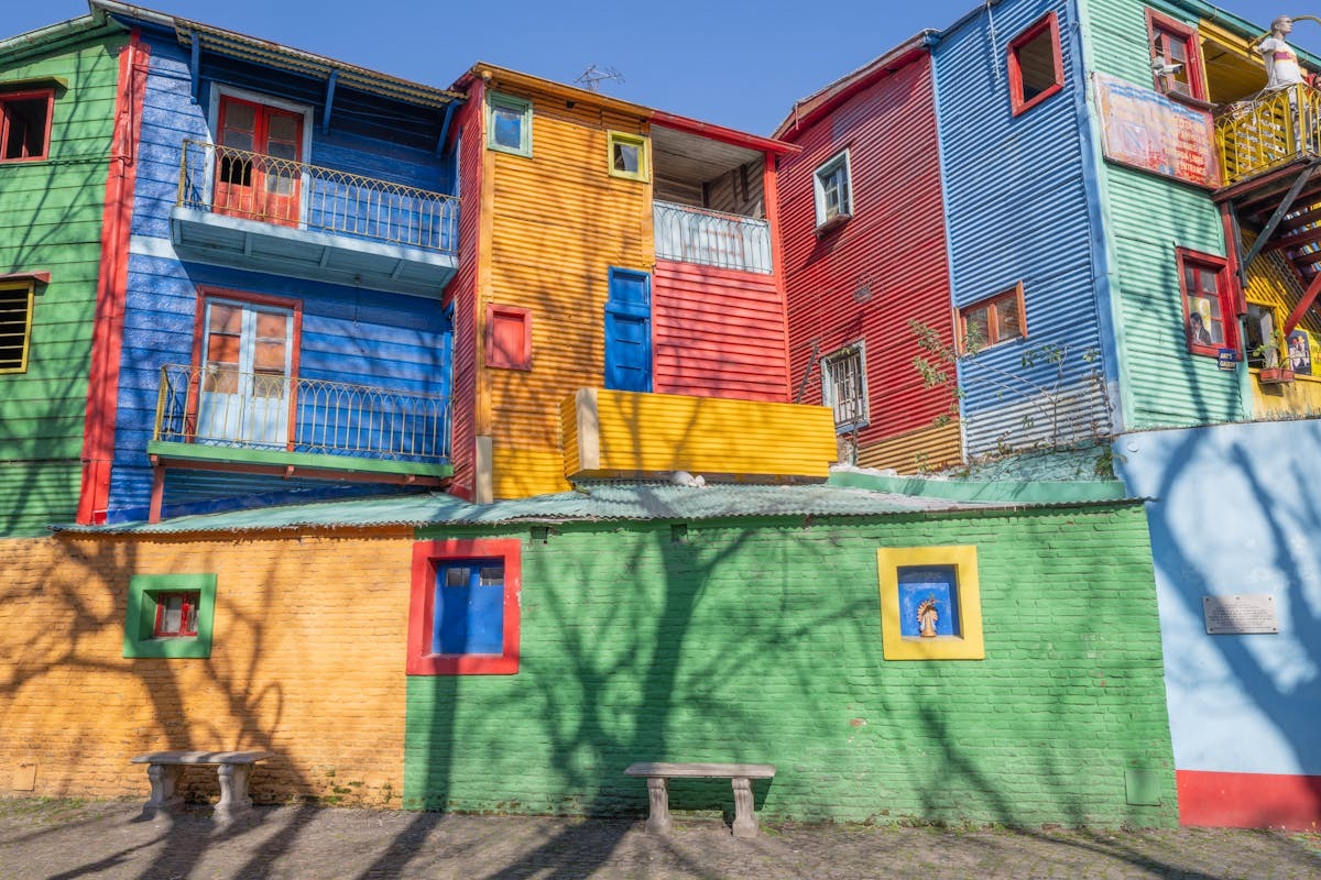 Colorful facades of La Boca neighborhood in Buenos Aires Argentina