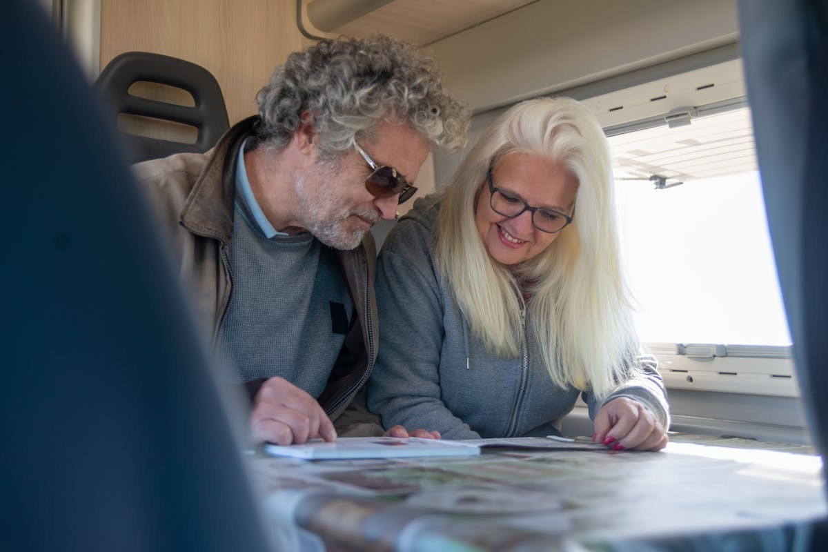 Senior couple planning retirement finances together