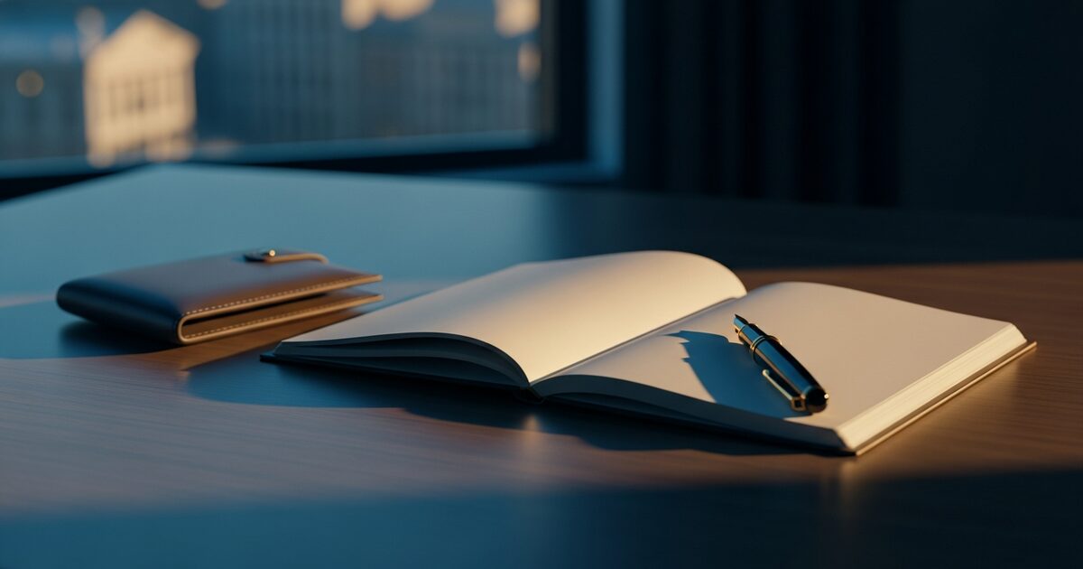 Open notebook and fountain pen on wooden desk representing expat disability income protection planning