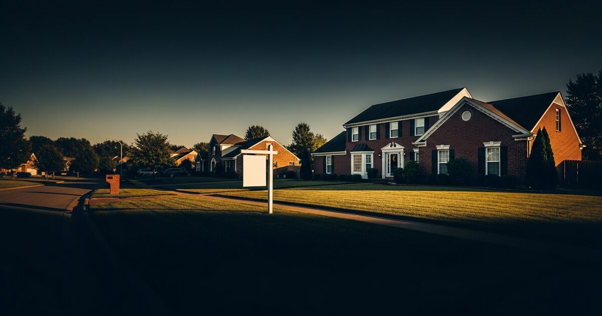 American suburban home with For Sale sign in front yard representing expat selling US property from abroad