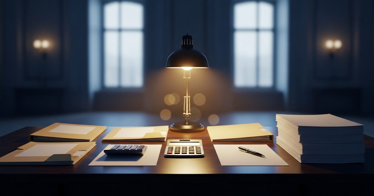 Organized accountant's desk with financial folders and calculator for expat tax compliance