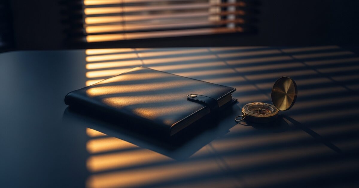 Leather portfolio and brass compass on desk representing strategic tax planning for expat business owners