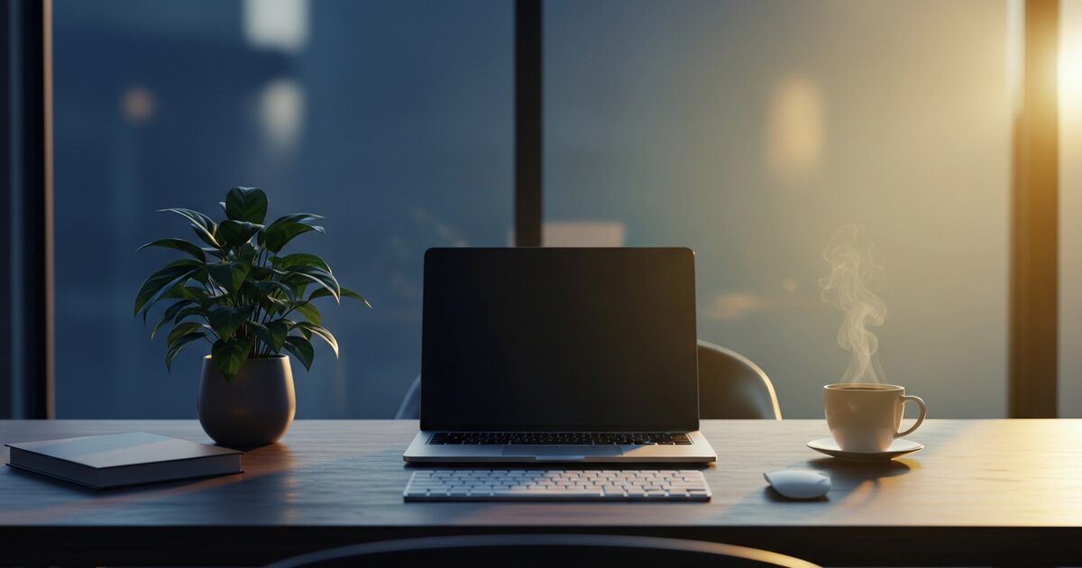Modern home office workspace setup for running an AI services business remotely