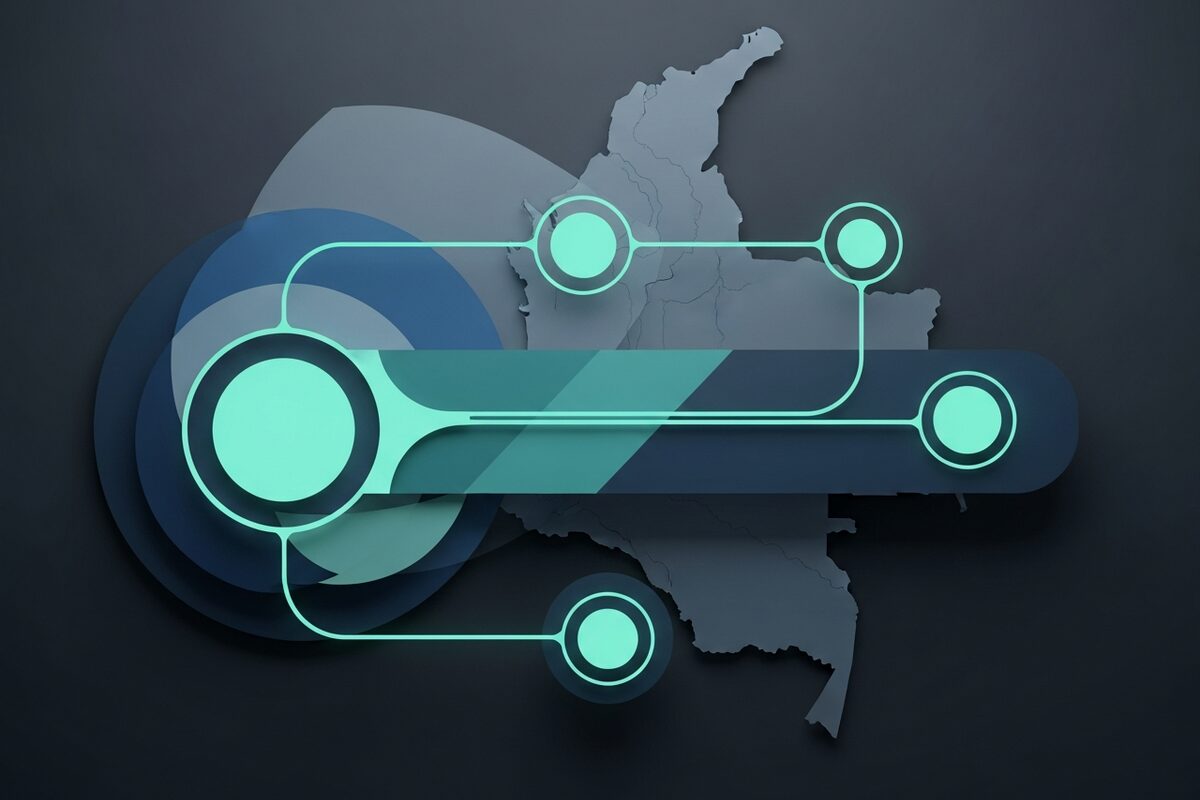 Abstract glowing flowchart nodes representing a digital visa application pipeline