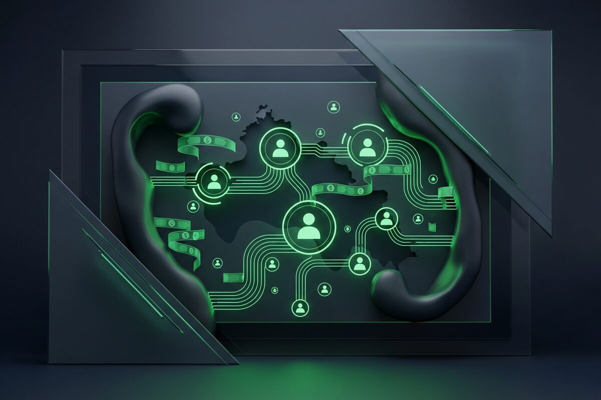 abstract glowing network of interconnected nodes representing an AI-powered Discord community graph