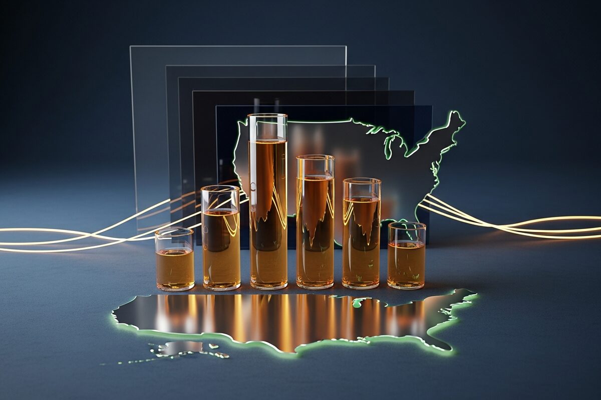 Multiple transparent containers at varying fill levels representing different foreign account balances aggregating toward the FBAR threshold