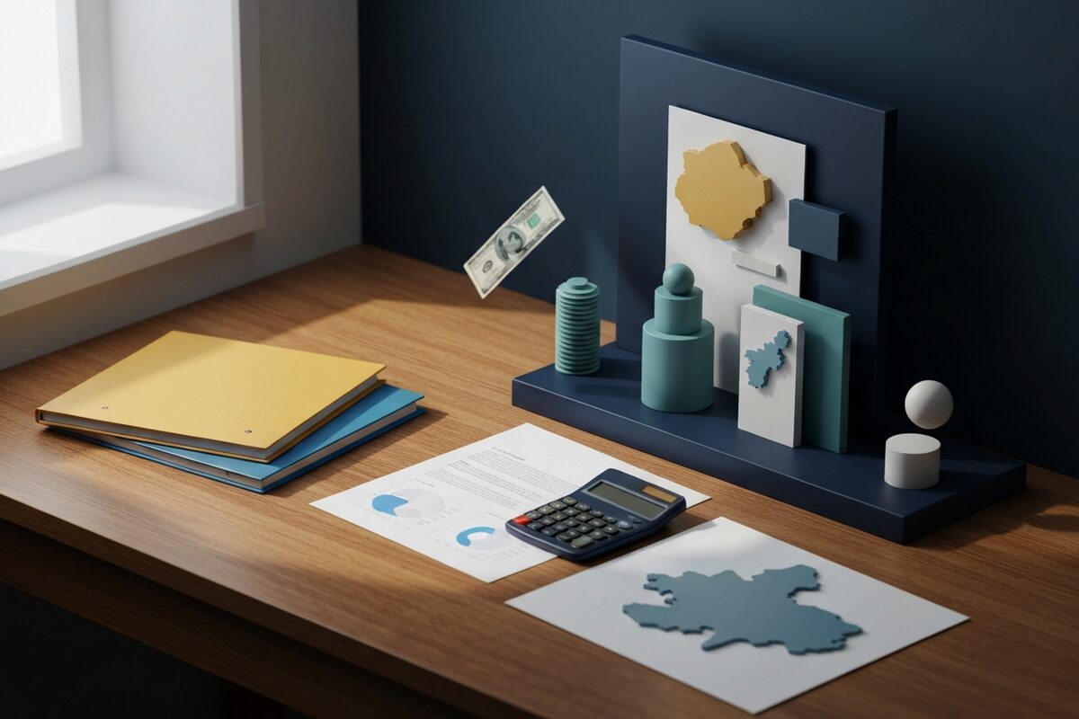 Three distinct document folders on a wooden desk representing foreign pension accounts from UK, Canada, and Australia requiring US tax reporting