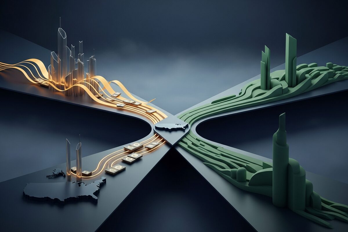 Abstract concept of two diverging financial paths representing separate tax treatment for IRA and employer retirement plans
