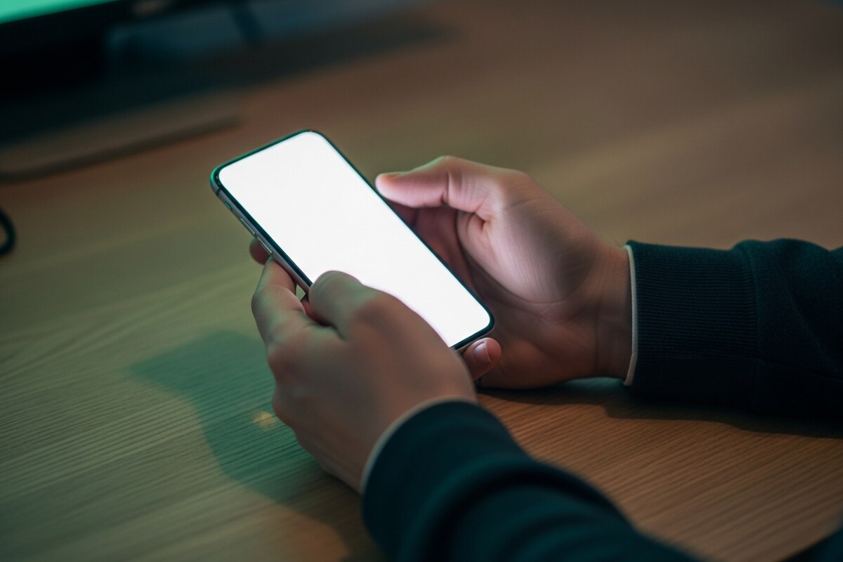 Close-up of hands holding a smartphone receiving automated contractor lead text notifications