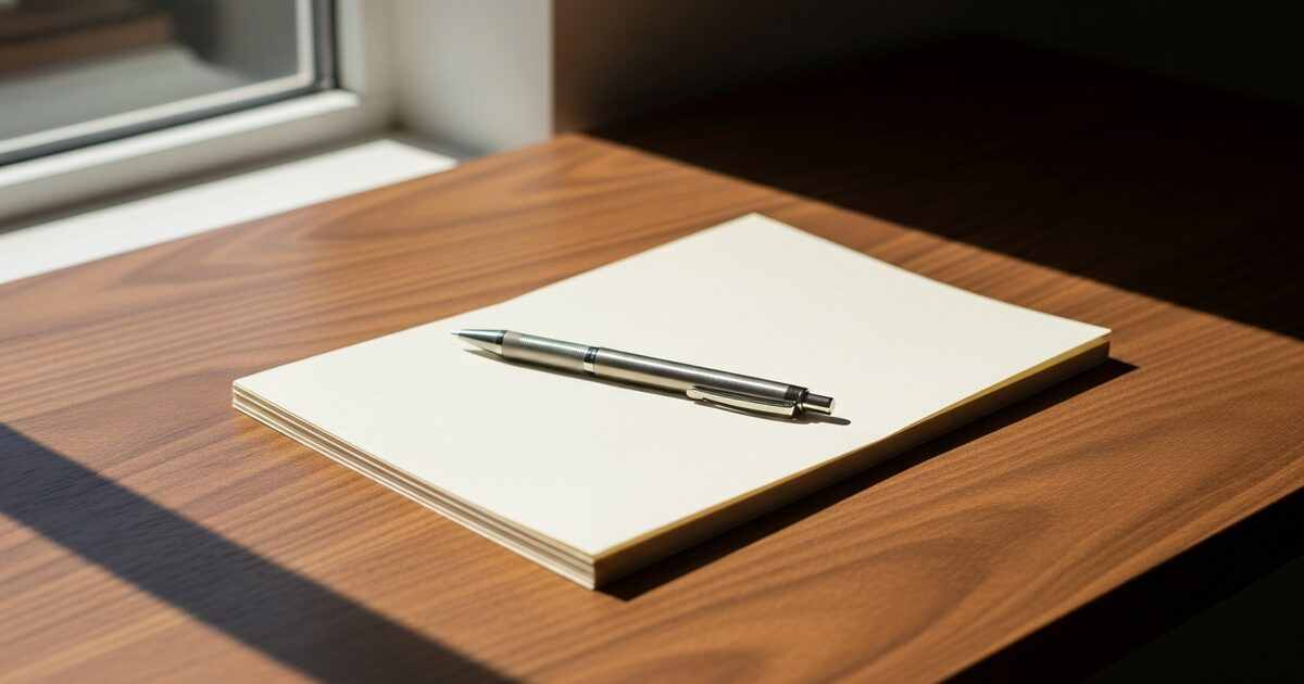 Minimalist desk with pen and documents representing a major financial legal decision