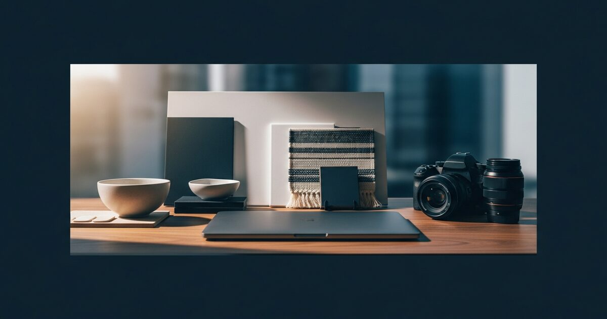 Ecommerce localization workspace with product samples and soft natural light
