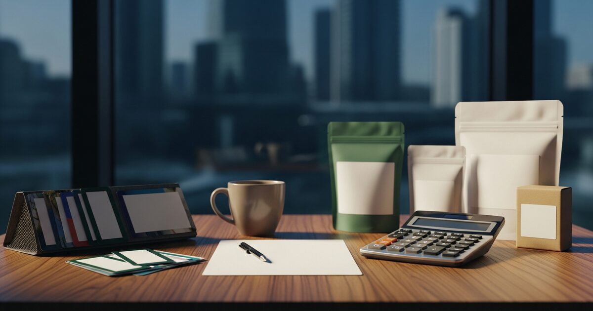 Localization workspace with calculator and blank packaging proofs