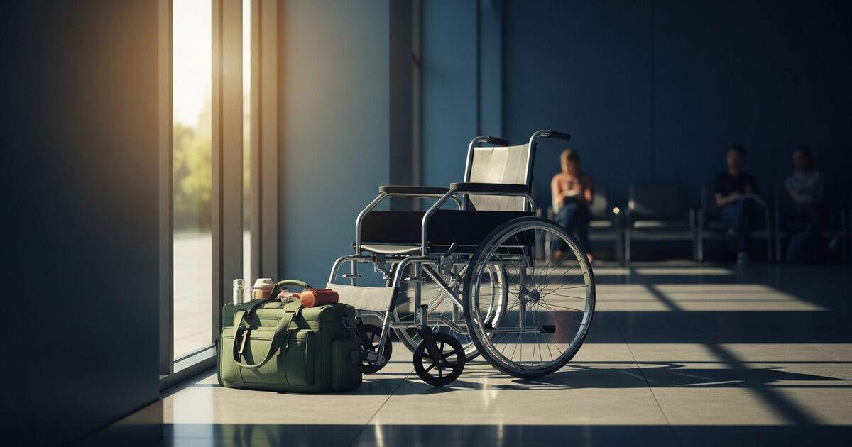 Medical go-bag in clinic waiting area for evacuation planning