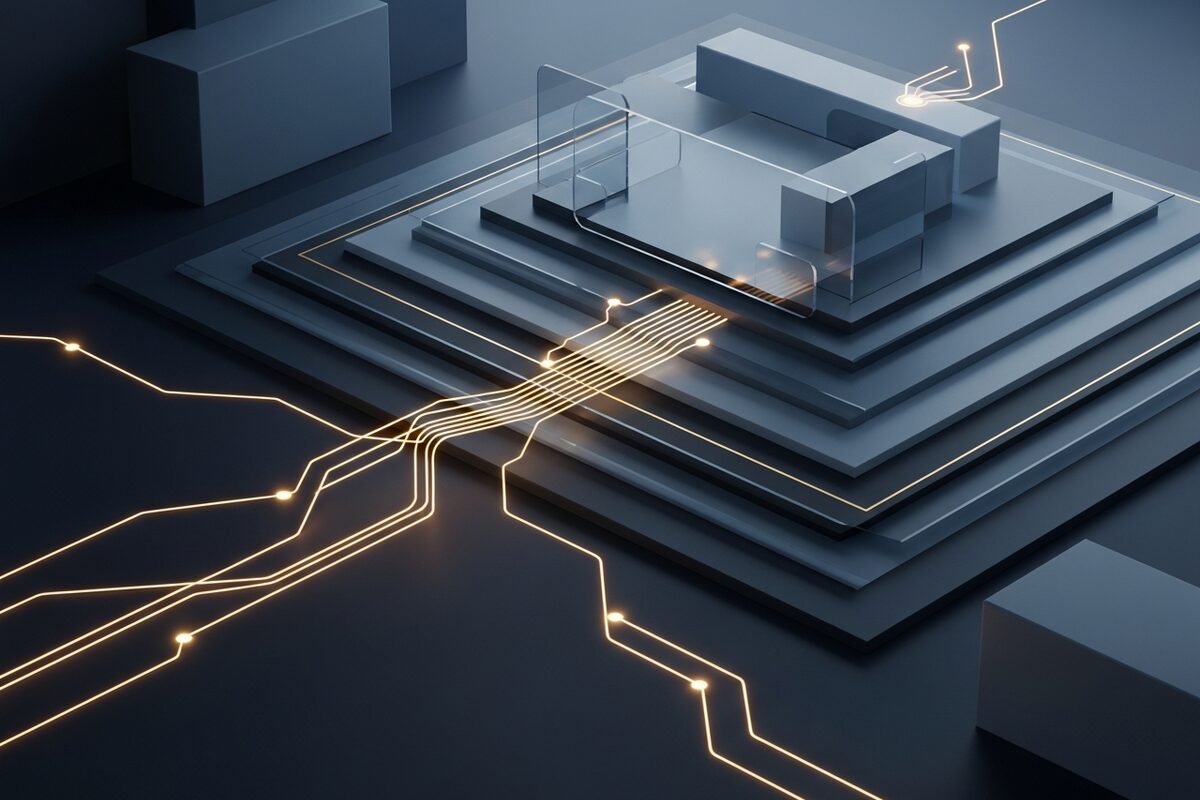 Abstract payment dispute workflow represented by glowing connected nodes