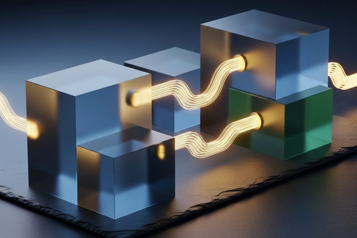 Abstract localization workflow nodes across a dark slate surface