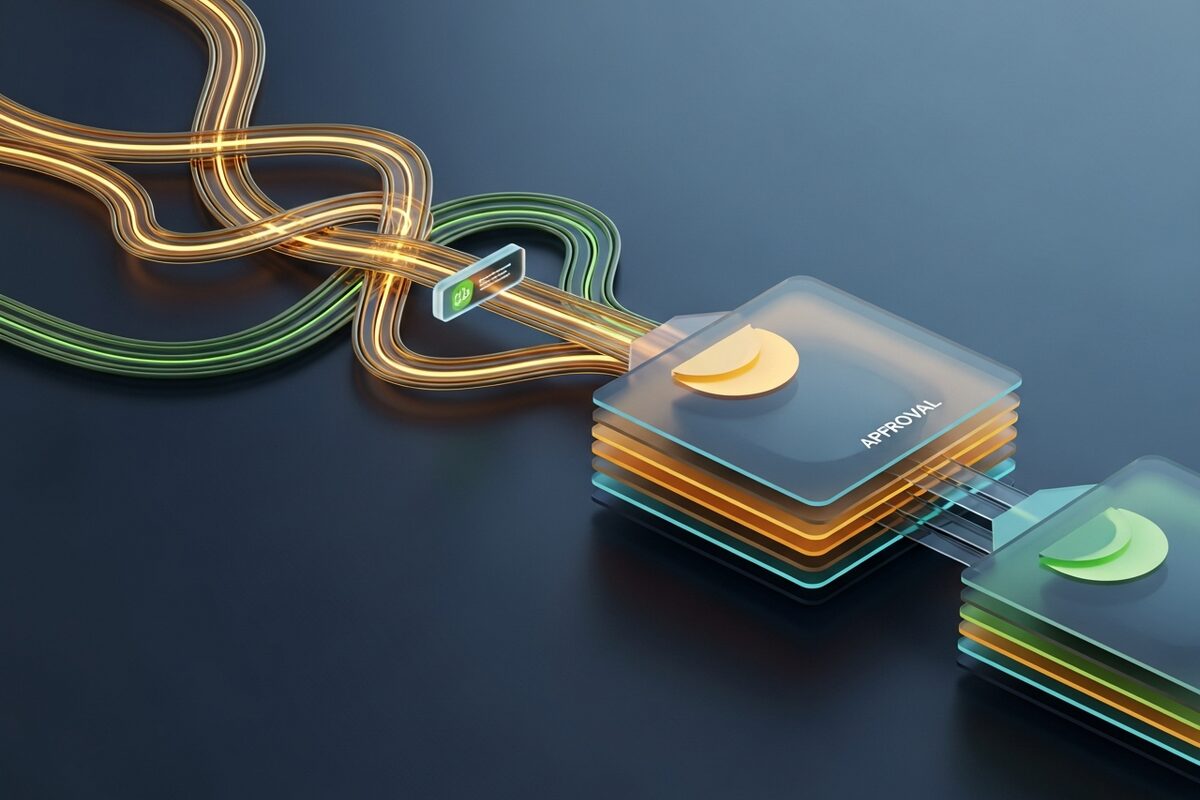 Abstract translation workflow pipeline with connected approval nodes