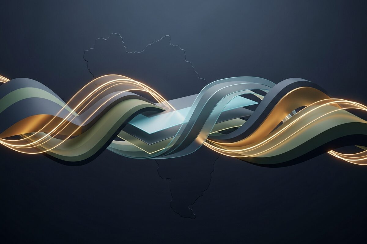 Abstract language flow converging into quote and margin layers