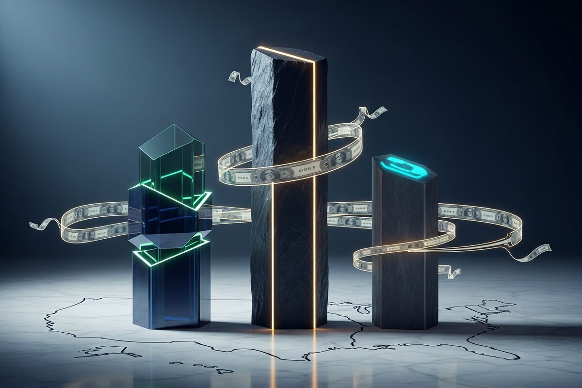 Three sculptural columns representing LLC, S-Corp, and foreign company business structure options