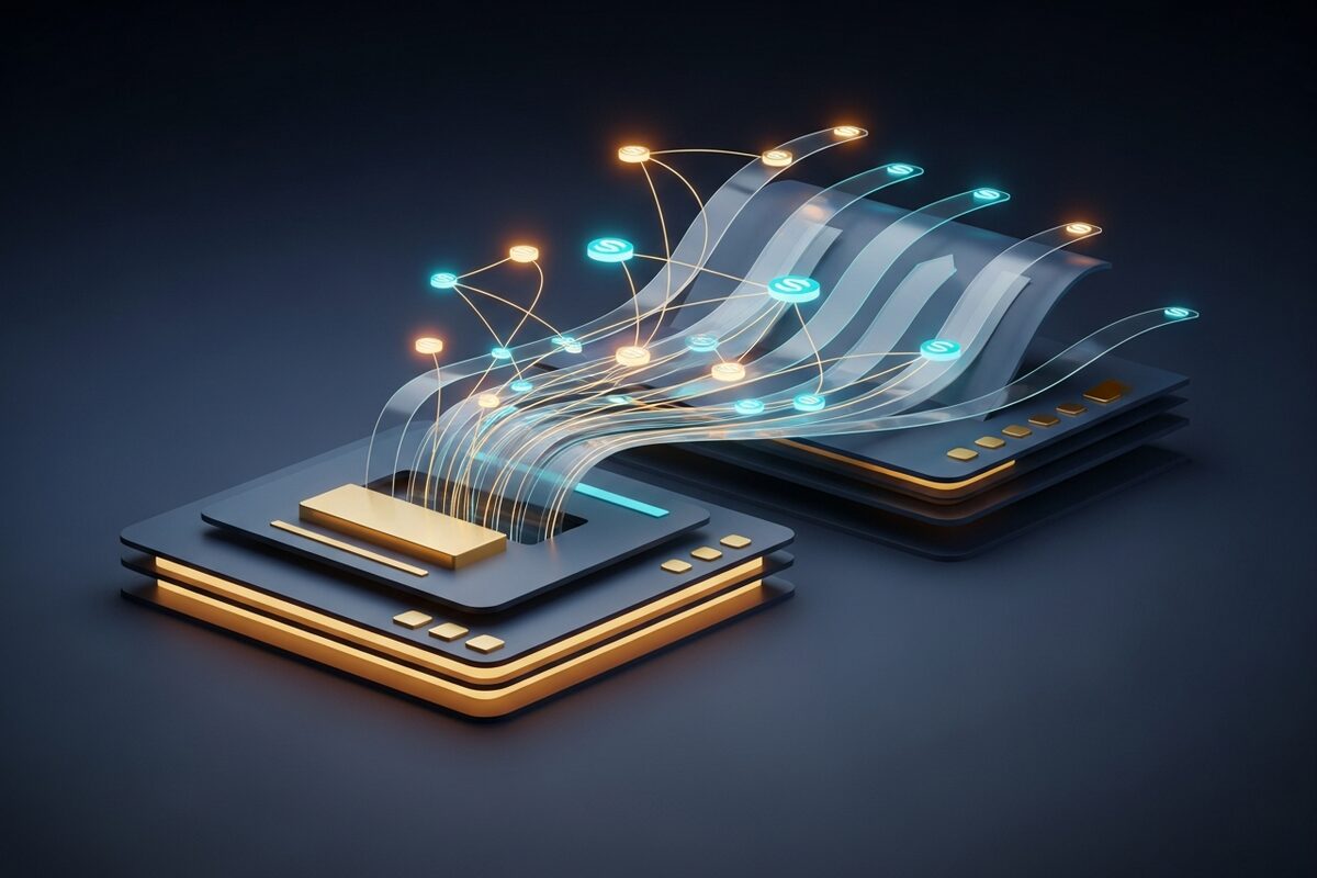 Abstract sentiment network flowing into reputation report shapes