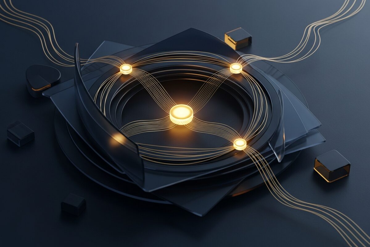 Abstract golden node diagram representing wealth transfer pathways from a single source to multiple US recipients