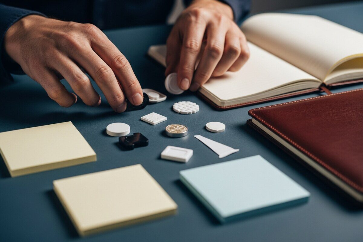 Hands organizing product samples for international ecommerce review