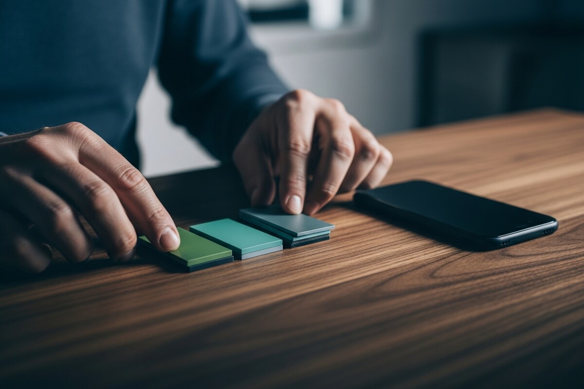 Hands organizing lead cards for follow-up workflow