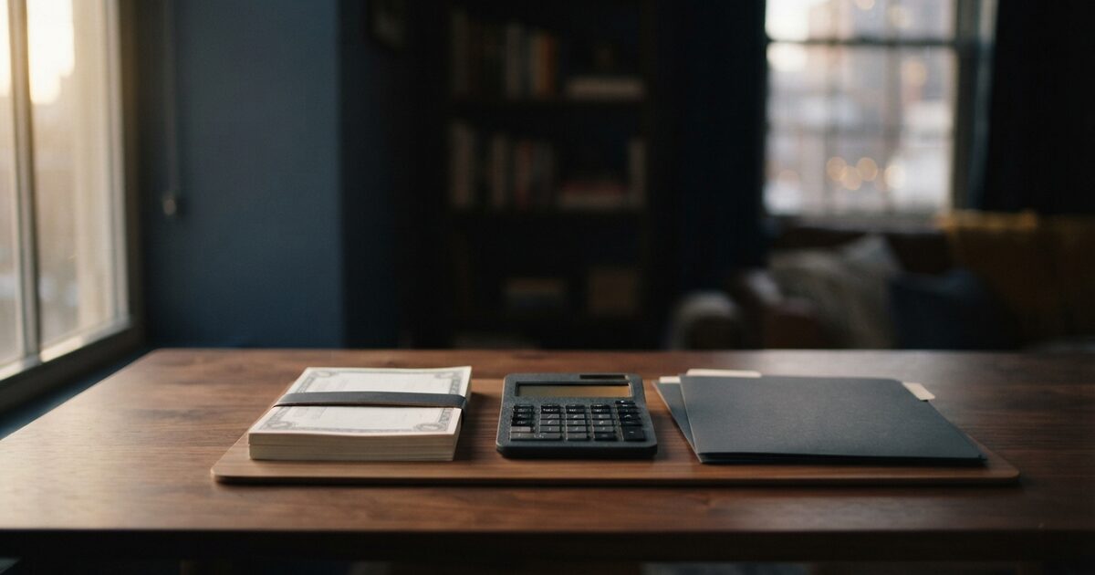 Investor organizing bond ETF tax records at a walnut desk