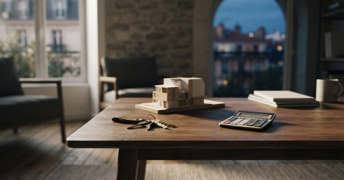 Overseas rental apartment tax review with keys and calculator