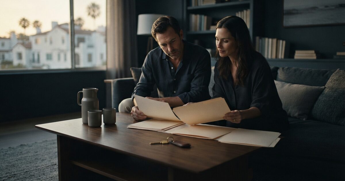 Expat investors reviewing brokerage protection records in a coastal apartment