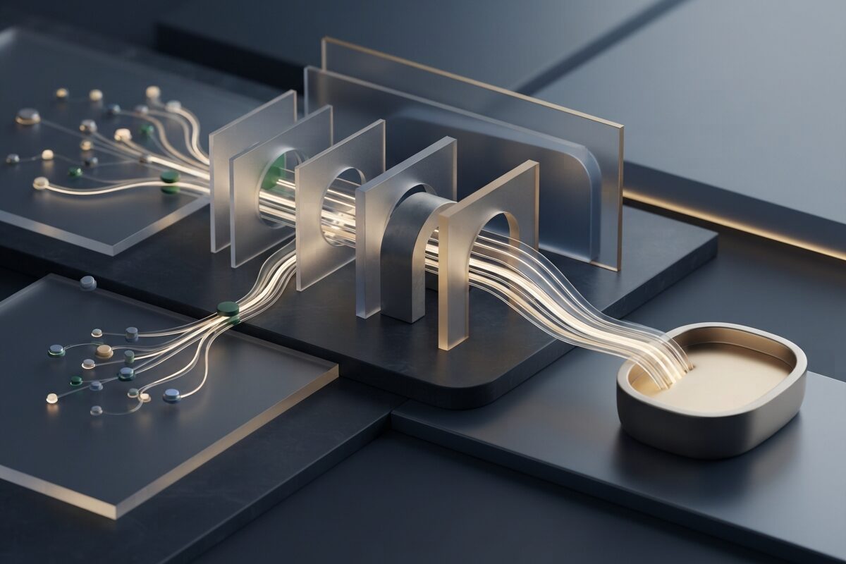 Abstract verification flow connecting invoice events to payment status