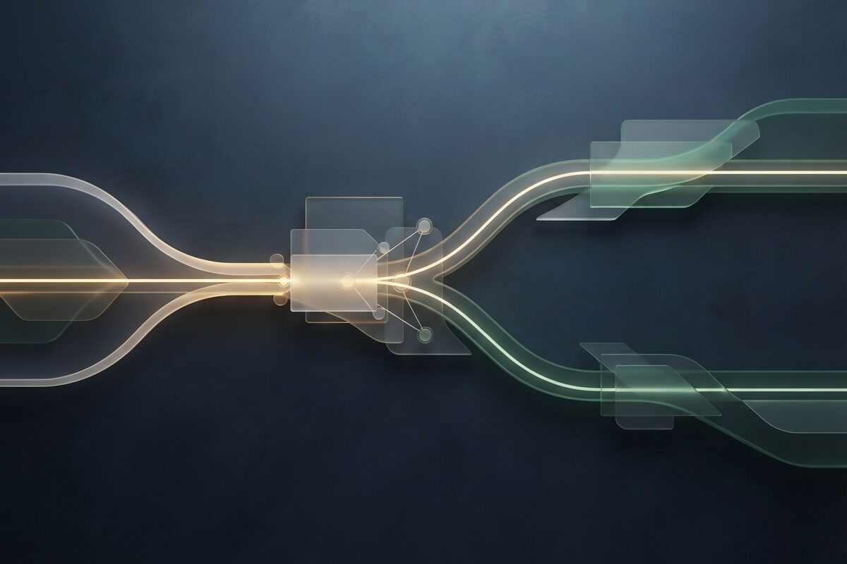 Abstract branching timeline showing two expat filing paths
