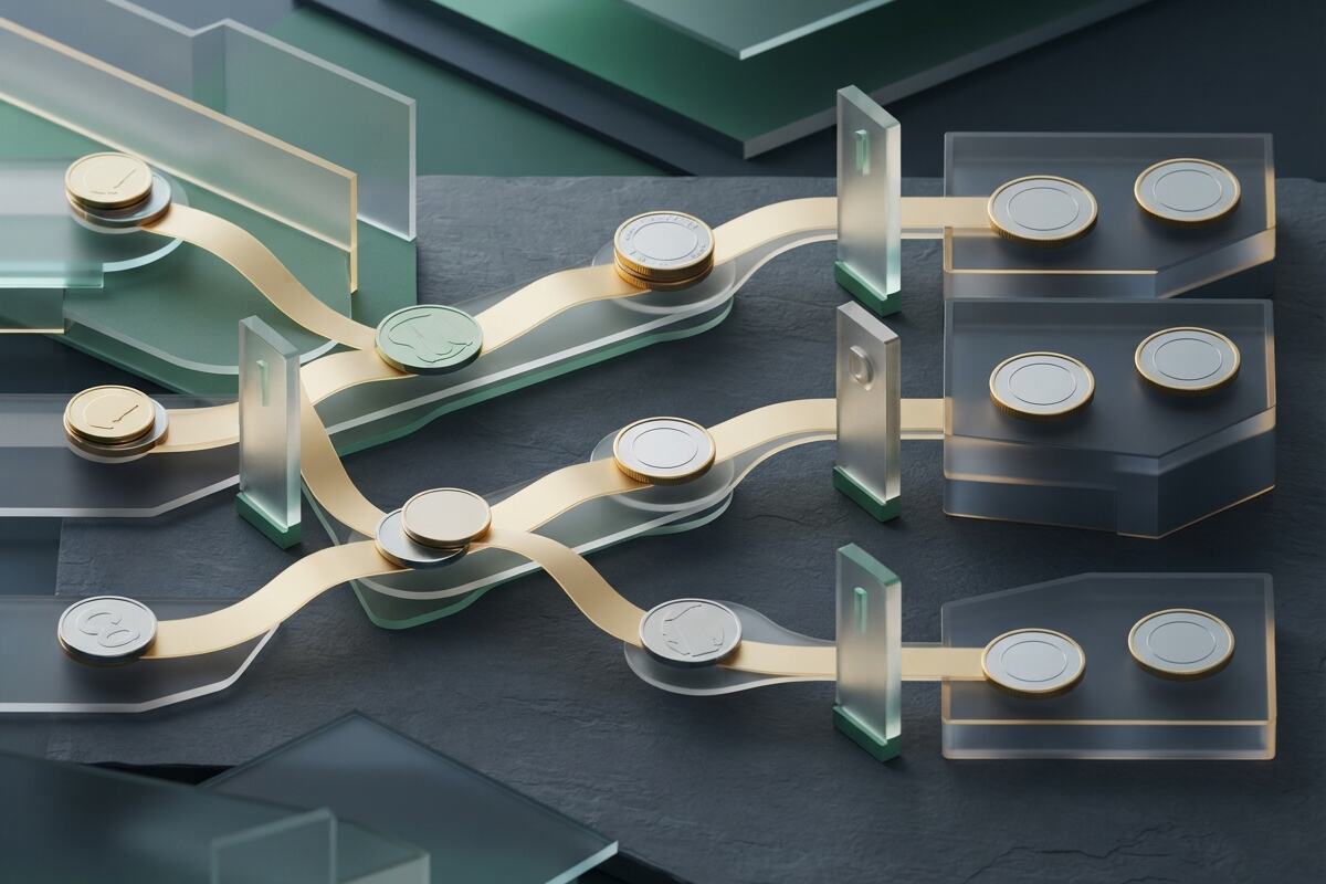 Abstract currency flows separating into individual investment tax lots