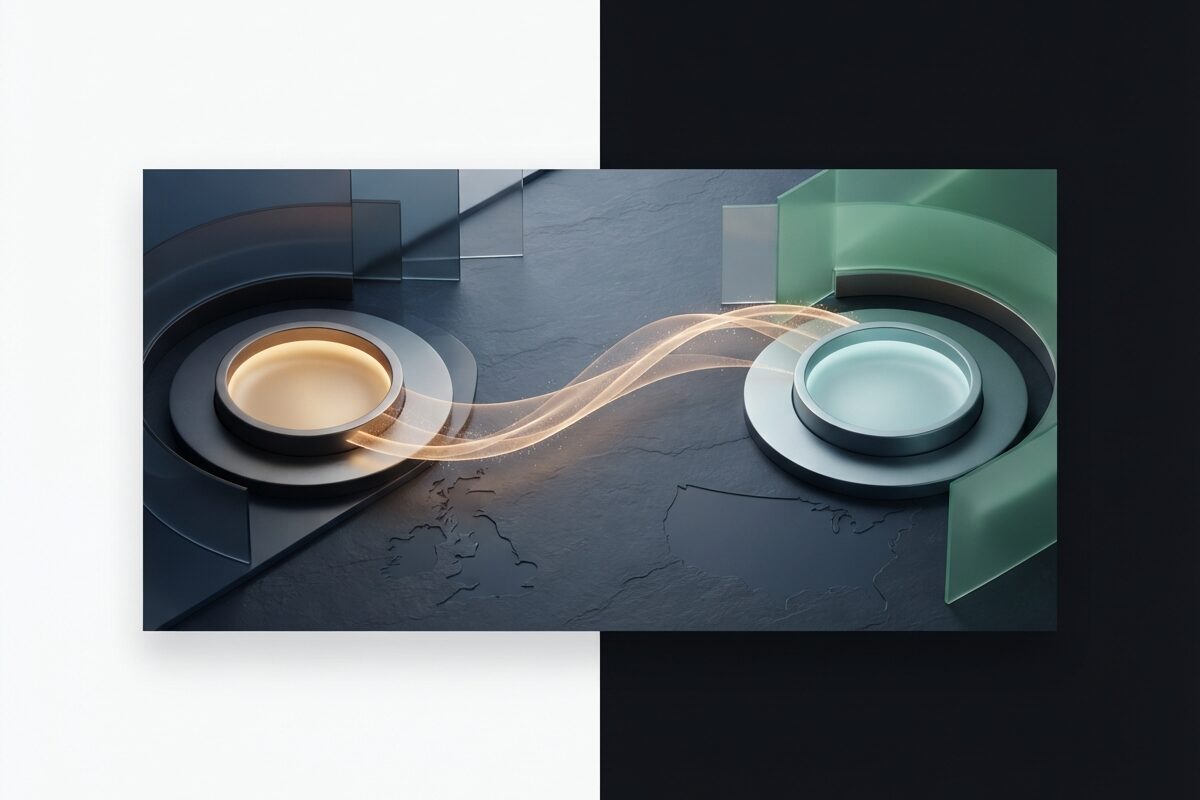 Two glowing basins of coins linked by a single light stream