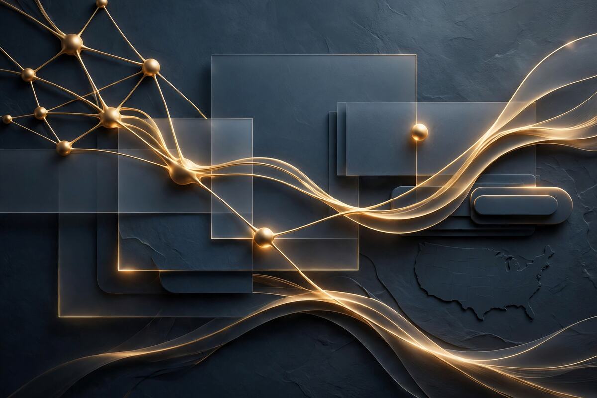 Glowing network nodes mapped on a dark slate surface