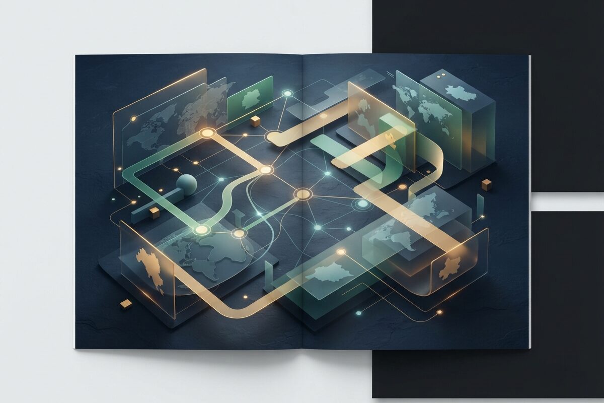 Glowing network nodes on slate suggesting mapped household rooms
