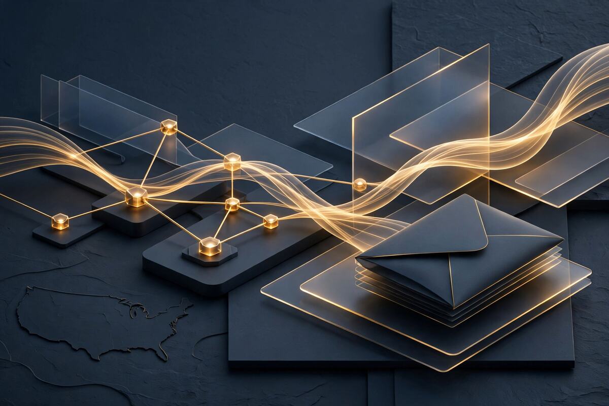 Glowing network nodes mapped across a dark slate surface