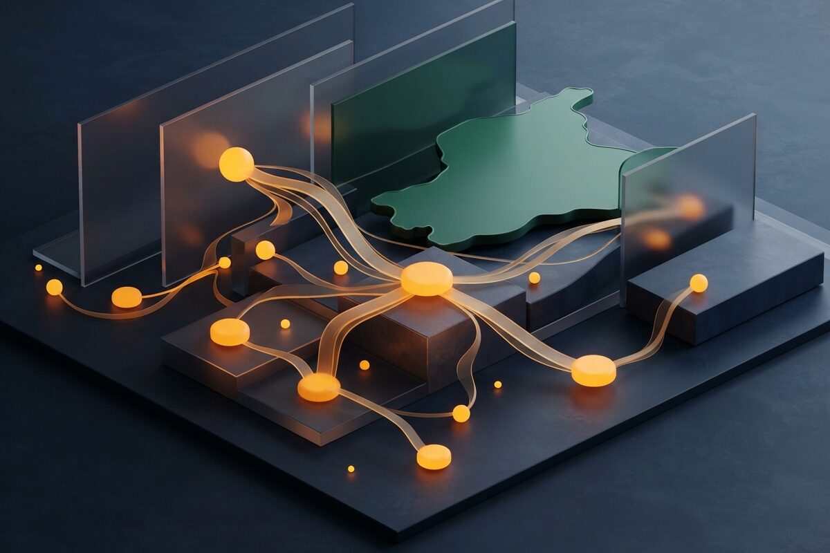 Glowing amber network nodes on dark slate representing occupancy flow