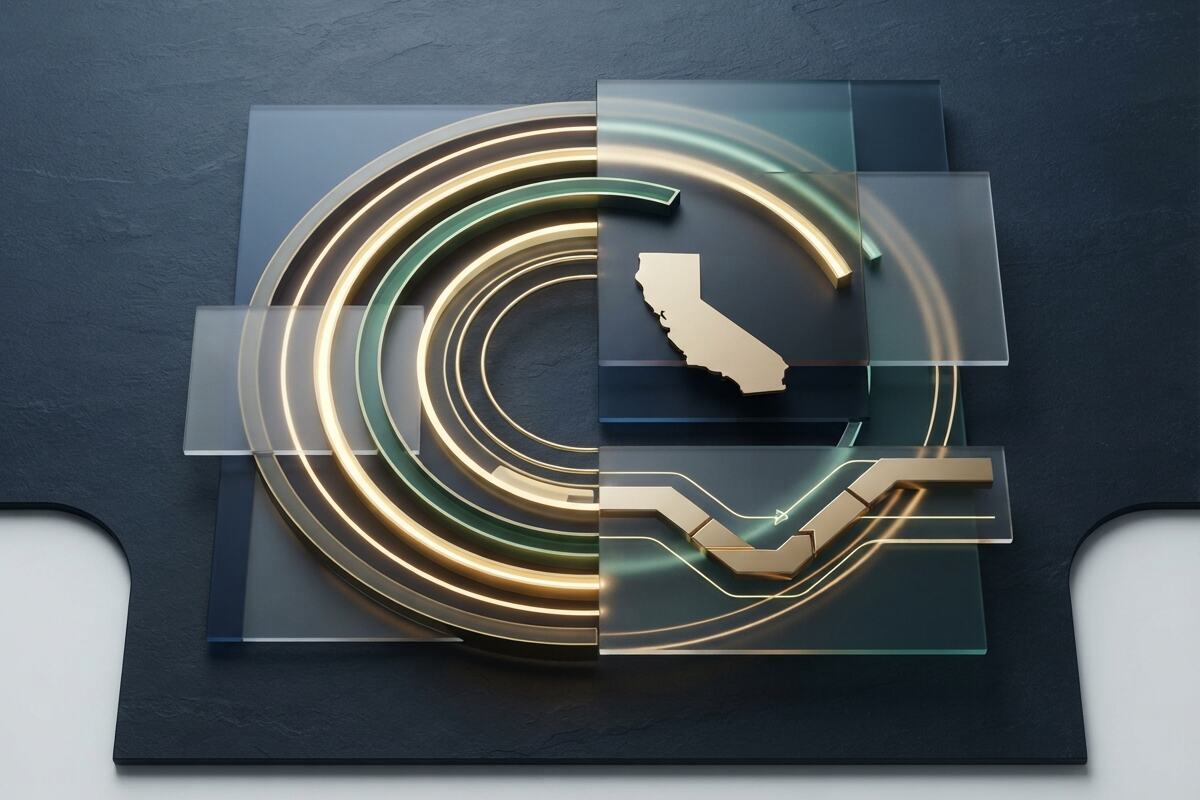Glowing concentric arcs on slate suggesting a long assignment clock