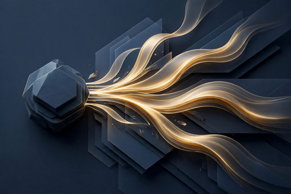 Abstract glowing workflow nodes branching across a dark slate surface